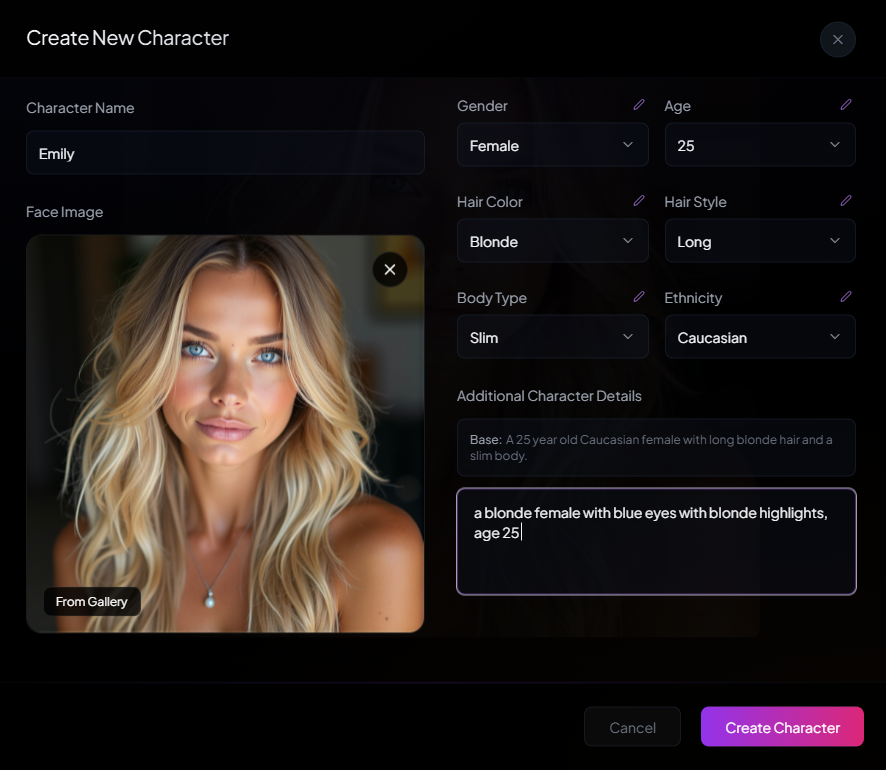 Character details form